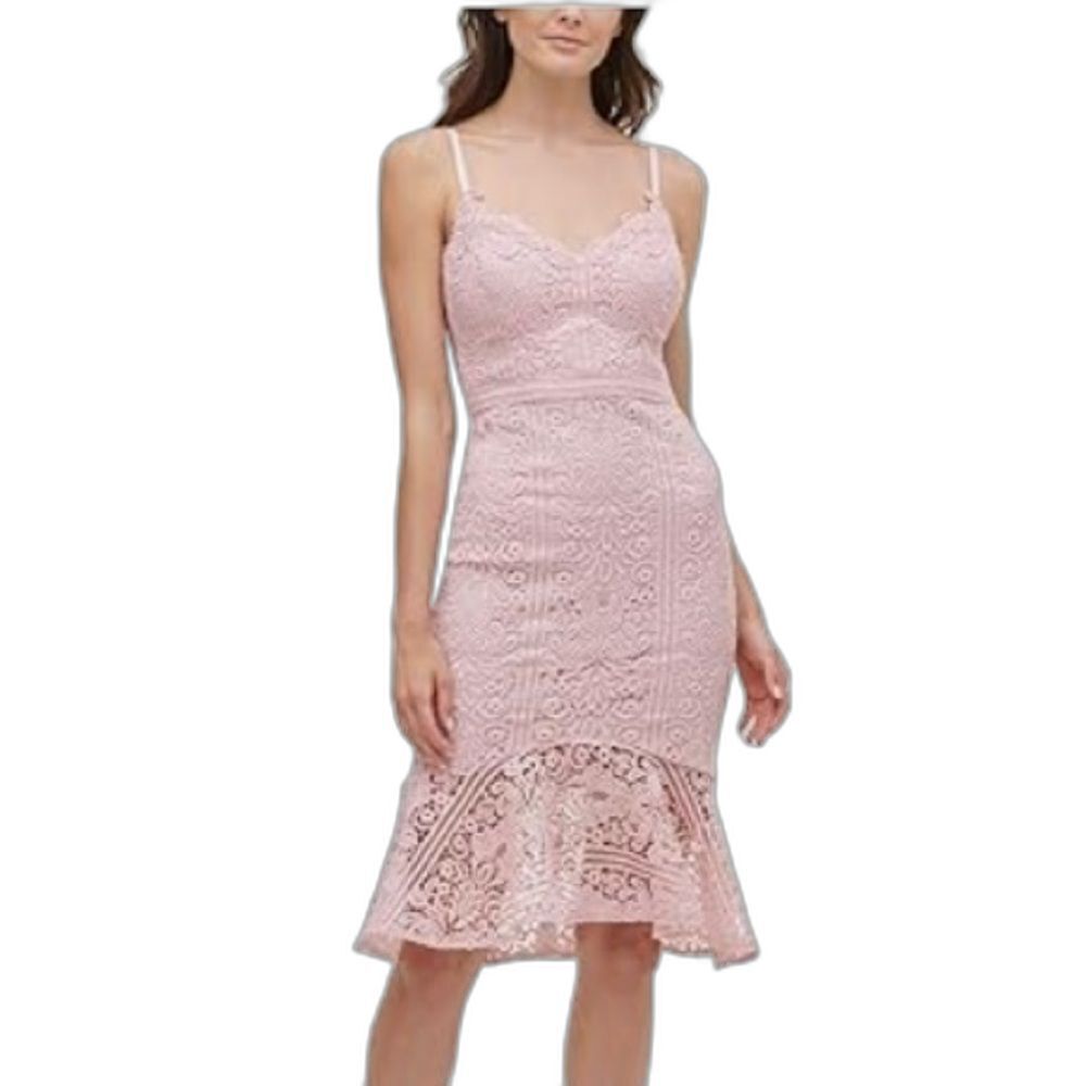 Guess Sweetheart Dress Woman's Size 6 Pink Lace Eyelet Midi Length